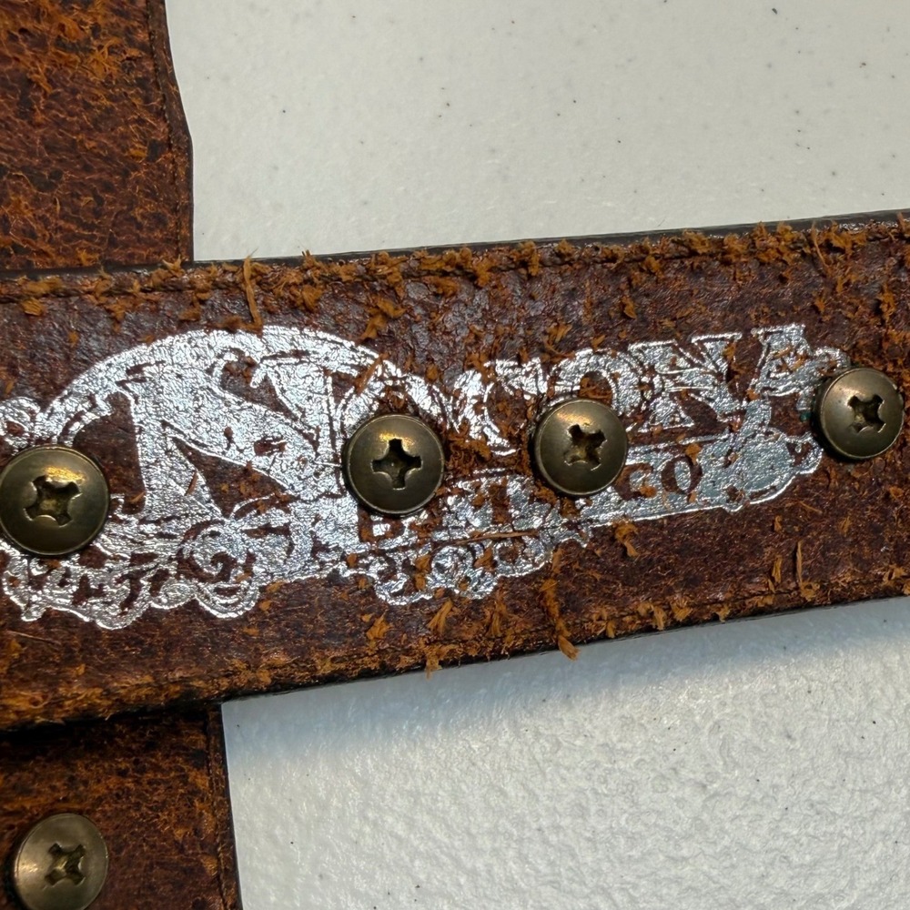 Nocona Belt Co Silver Overlay Conches Floral Embossed Metal Rawhide Belt 42 - Picture 5 of 16